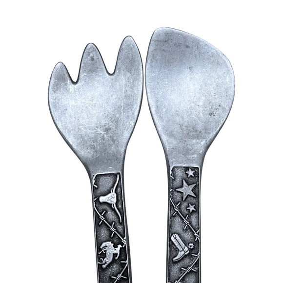 Wilton Armetale Horse Western Rodeo Pattern Large Salad Serving Set 13 in - Picture 4 of 9